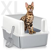 Caixa de areia para gatos WooFigo em aço inoxidável XL para gatos grandes