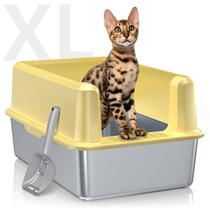 Caixa de areia para gatos WooFiGo em aço inoxidável XXL High Side