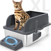 Caixa de Areia para Gatos XL - Compartimento em Aço Inoxidável com Tampa