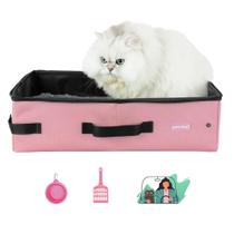 Caixa de areia portátil para viagens para gatos petisfam com tampa com zíper rosa