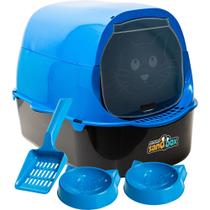 Caixa de Areia Sandbox Banheiro Fechado Sanitário para Gatos Azul