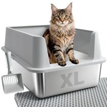 Caixa de Areia XL em Aço Inoxidável com Laterais Altas, Caixa de Areia Metálica Extra Grande para Gatos Grandes, Antivazamento de Urina, Fácil de Limpar, Antiadherente, Inclui Pá e Tapete Caixa de Areia XL em Aço Inoxidável com Laterais Altas, Caixa de Areia Metálica Extra Grande para Gatos Grandes, Antivazamento de Urina, Fácil de Limpar, Antiadherente, Inclui Pá e Tapete