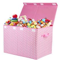 Caixa de armazenamento de brinquedos grande com tampa, caixas de brinquedos resistentes Caixas Bin Cestas Organizadoras para Berçário, Armário, Quarto, Playroom 25"x13" x16" (Rosa)
