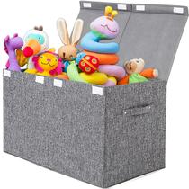 Caixa de armazenamento de brinquedos, popoly, grande, com tampa, 62,5x33x40cm, linho, cinza
