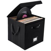 Caixa de armazenamento de discos de vinil Homward Linen Tecido de 33 cm para LP