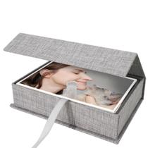 Caixa de armazenamento de fotos Yopih 5x7 Linen para 200 fotos cinza