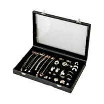 Caixa De Armazenamento De Joias Preta Para Brincos, Colares, Anéis E Pulseiras Com Tampa De Vidro