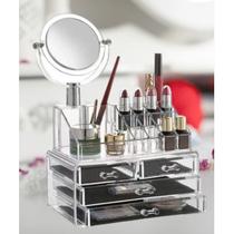 Caixa de armazenamento de maquiagem com espelho para mulheres Estojo cosmético Organizador de maquiagem Gaveta de grand