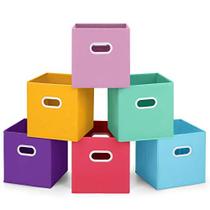 Caixa de armazenamento de pano MaidMAX com alças de plástico duplas para organizadores de gavetas de berçário de armários domésticos, dobrável, 6 cores, 10,510,511 polegadas, Conjunto de 6