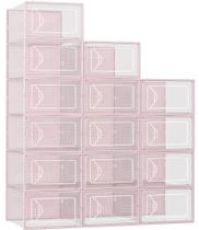 Caixa de armazenamento de sapatos Foluck Stackable Plastic, pacote com 15 unidades rosa