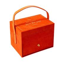Caixa de armazenamento de veludo de luxo de duas camadas com alça 15,5 x 21,5 x 16 cm Caixa de armazenamento de veludo de luxo de duas camadas com alça 15,5 x 21,5 x 16 cm