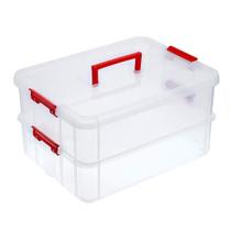 Caixa de armazenamento empilhável JUXYES de 2 camadas transparente com alça Caixa de armazenamento empilhável JUXYES de 2 camadas transparente com alça
