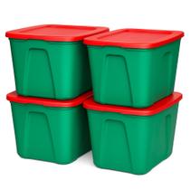 Caixa de armazenamento HOMZ Holiday 18L de plástico verde/vermelho, pacote com 4 tampas Caixa de armazenamento HOMZ Holiday 18L de plástico verde/vermelho, pacote com 4 tampas
