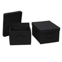 Caixa de armazenamento: Household Essentials, tecido grande com tampa preta, conjunto de 2 Caixa de armazenamento: Household Essentials, tecido grande com tampa preta, conjunto de 2