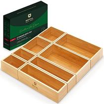 Caixa de armazenamento organizador de gavetas de bambu de luxo, conjunto de lixo - Organizador de gavetas multiuso para cozinha, banheiro, office desk, maquiagem, joias (8 caixas)