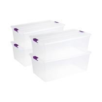 Caixa de armazenamento Sterilite 110L de plástico transparente com tampa de travamento x4