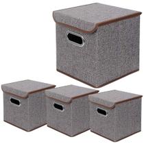 Caixa de armazenamento: tecido de linho beigeSwan com tampa, 25x25x25cm, conjunto de 4