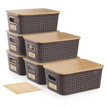 Caixa de armazenamento Viphope Small 5L com tampa de bambu marrom, pacote com 6 Caixa de armazenamento Viphope Small 5L com tampa de bambu marrom, pacote com 6