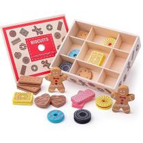 Caixa de biscoitos de madeira Pretend Play Food Bigjigs Toys com 16 bisc Caixa de biscoitos de madeira Pretend Play Food Bigjigs Toys com 16 bisc