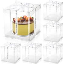 Caixa de bolo Cididu Clear PET de 2 camadas de altura 20x20x23cm com fita x6 Caixa de bolo Cididu Clear PET de 2 camadas de altura 20x20x23cm com fita x6