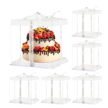Caixa de bolo JCD 7x7x8cm para bolos de 10-12 cm com fita, 6 peças brancas