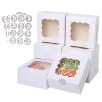 Caixa de bolo PFAMKEER 6 x 6 x 3 polegadas com janela 36 unidades e adesivos brancos