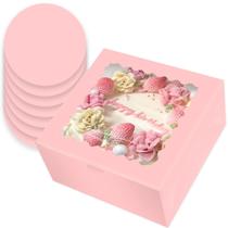 Caixa de bolo qiqee 10x10x5 cm 4 conjuntos rosa com janela com 4 tábuas redondas Caixa de bolo qiqee 10x10x5 cm 4 conjuntos rosa com janela com 4 tábuas redondas