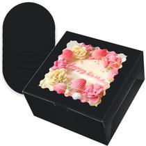 Caixa de bolo qiqee 10x10x5 cm preta com janela 4 conjuntos com 10 tábuas de bolo