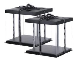 Caixa de bolo XININSUN PET Clear 10x10x9cm com fita, 2 peças pretas Caixa de bolo XININSUN PET Clear 10x10x9cm com fita, 2 peças pretas