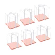 Caixa de bolo XININSUN rosa transparente com fita de 15 cm 20 cm quadrada (6 unidades) Caixa de bolo XININSUN rosa transparente com fita de 15 cm 20 cm quadrada (6 unidades)