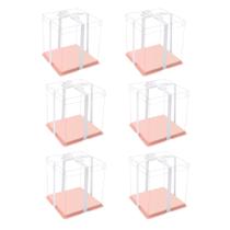 Caixa de bolo XININSUN rosa transparente com fita de papelão de 10 cm e 15 cm Caixa de bolo XININSUN rosa transparente com fita de papelão de 10 cm e 15 cm