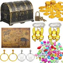 Caixa de brinquedos Pirate Treasure Chest Enhon com fechadura e acessórios