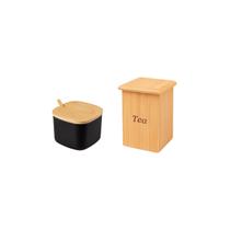 Caixa de Cha Açucareiro Preto Bambu Natural Porta Condimento Caixa de Cha Açucareiro Preto Bambu Natural Porta Condimento