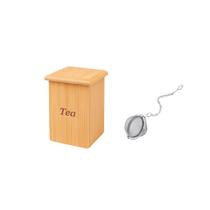 Caixa de Cha Bambu e Infusor Ervas Esfera Inox 2un