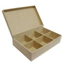 Caixa de Chá com 6 Cavidades de MDF Madeira Crua - Tamanho: 24 x 15,5 x 07 cm Caixa de Chá com 6 Cavidades de MDF Madeira Crua - Tamanho: 24 x 15,5 x 07 cm