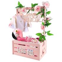 Caixa de chá de bebê de madeira Sibosen Pink com 10 cabides