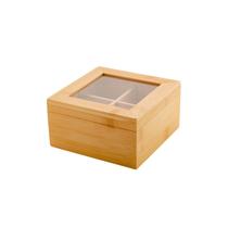 Caixa de Cha Organizador Bambu Tampa Transparente 4 Divisorias Caixa de Cha Organizador Bambu Tampa Transparente 4 Divisorias