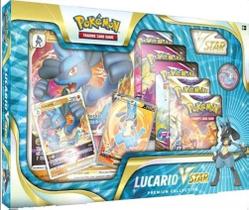 Caixa de coleção Pokémon Lucario Vstar Premium com 6 boosters Caixa de coleção Pokémon Lucario Vstar Premium com 6 boosters