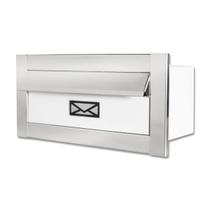 Caixa De Correio carta Frente em Inox polido brilhante com tarja branca 30 cm profundidade
