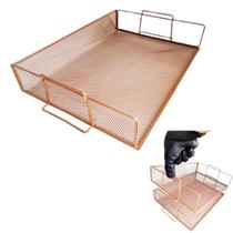 Caixa de Correspondência Organizador de Mesa Bandeja Metal Empilhável Rose Gold