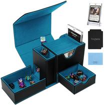 Caixa de deck, bandeja de dados e torre 2 em 1 para MTG Commander Black/Cyan