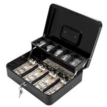 Caixa de dinheiro com fechadura de metal com bandeja de moedas 30x24x9cm preta