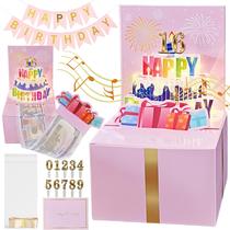 Caixa de dinheiro de aniversário JINSTABAG com música e luz 3D Cake Pink Caixa de dinheiro de aniversário JINSTABAG com música e luz 3D Cake Pink