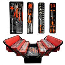 Caixa de Ferramentas Sanfonada 85 Peças com 5 Gavetas Jogo Completo Profissional Mecânica Construção