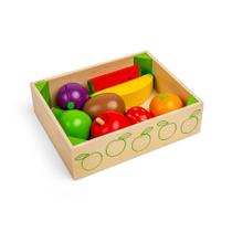 Caixa de frutas de madeira Play Food Bigjigs Toys com maçã, pêra e melão