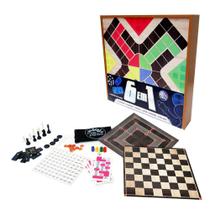 Caixa de Jogos em Madeira Tabuleiro Xadrez Domino Dama Ludo Bingo Trilha