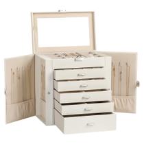 Caixa de joias Frebeauty, organizador de 6 camadas em branco pérola