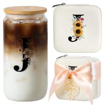 Caixa de joias inicial AYGXU e conjunto de vidro de 470 ml com tampa de bambu