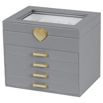 Caixa de joias Kendal LJC4DRGY com tampa de vidro de 5 camadas cinza