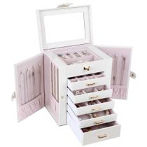 Caixa de joias Kendal, organizador de 6 camadas, 26x21x16 cm, couro PU Caixa de joias Kendal, organizador de 6 camadas, 26x21x16 cm, couro PU